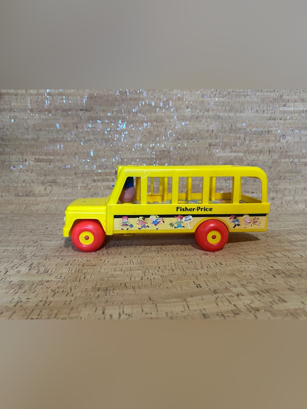 Vintage Fisher Price Little People #192 School Bus 1980s Wooden Floor Driver